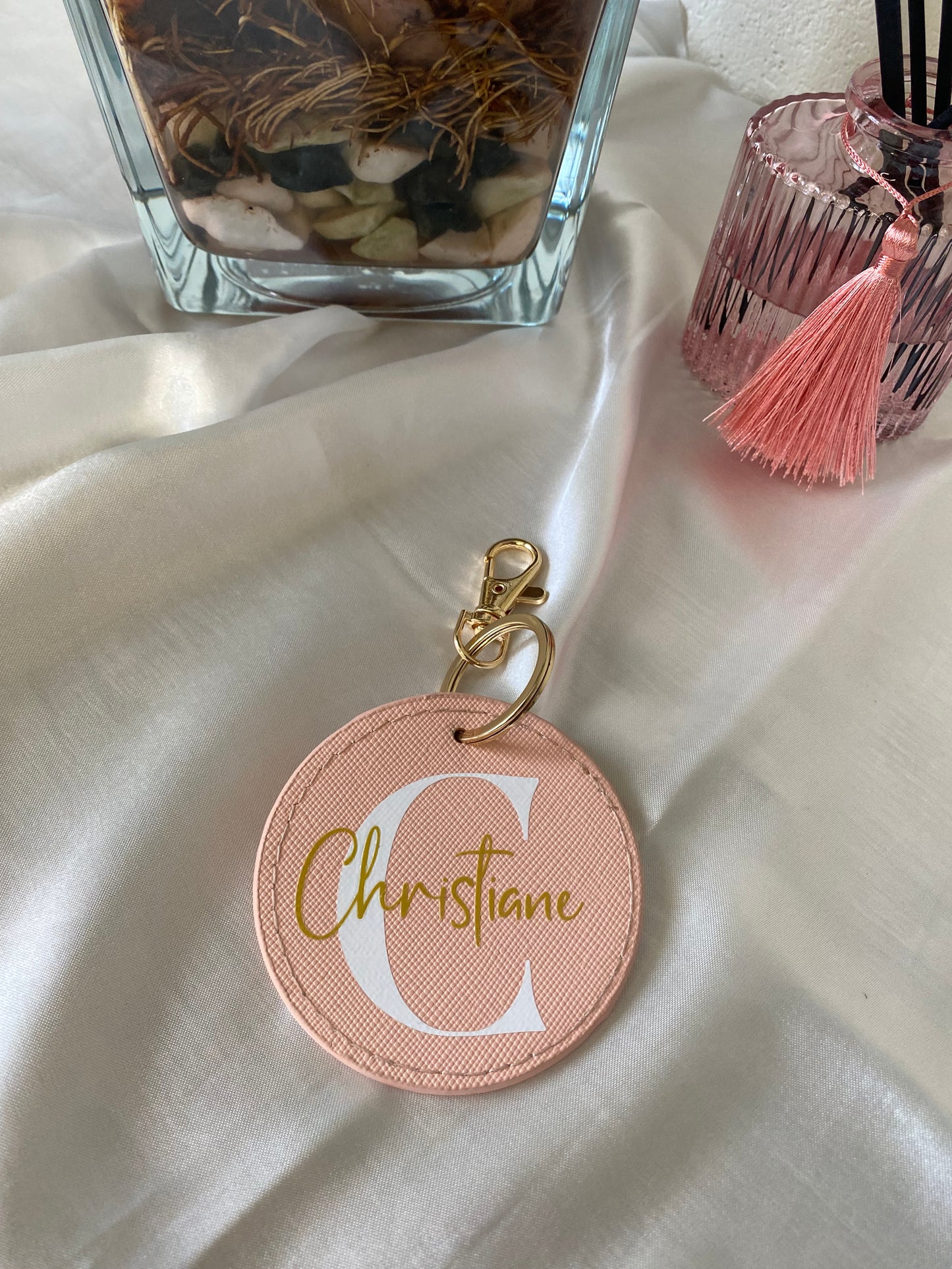 Porte clés rond Rose personnalisé